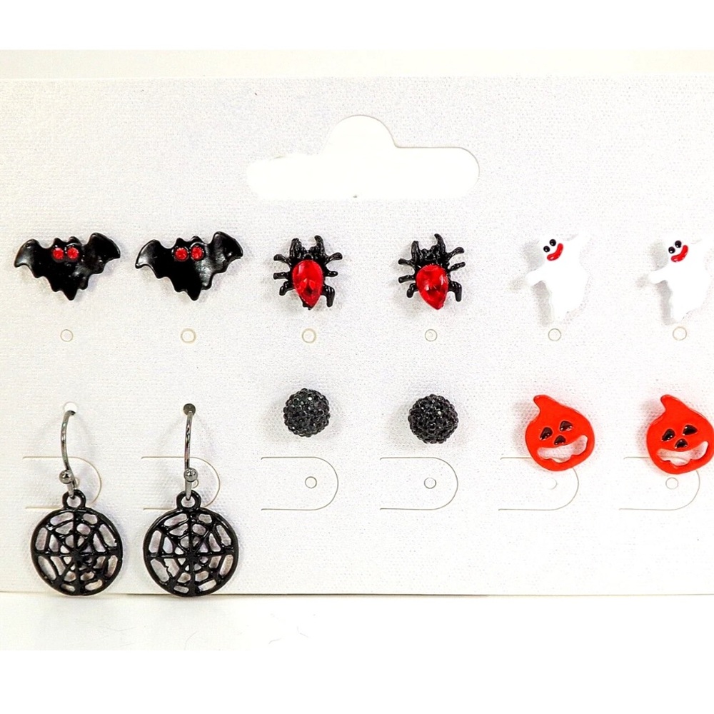 Halloween earring set pumpkin, bat, ghost, spider, web, black ball Set of 6 ears